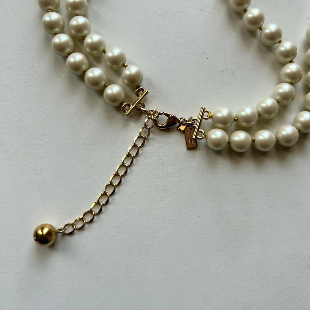 Kate Spade Double Strand Pearl Necklace with Gold Diamond Bows - Picture 5 of 8